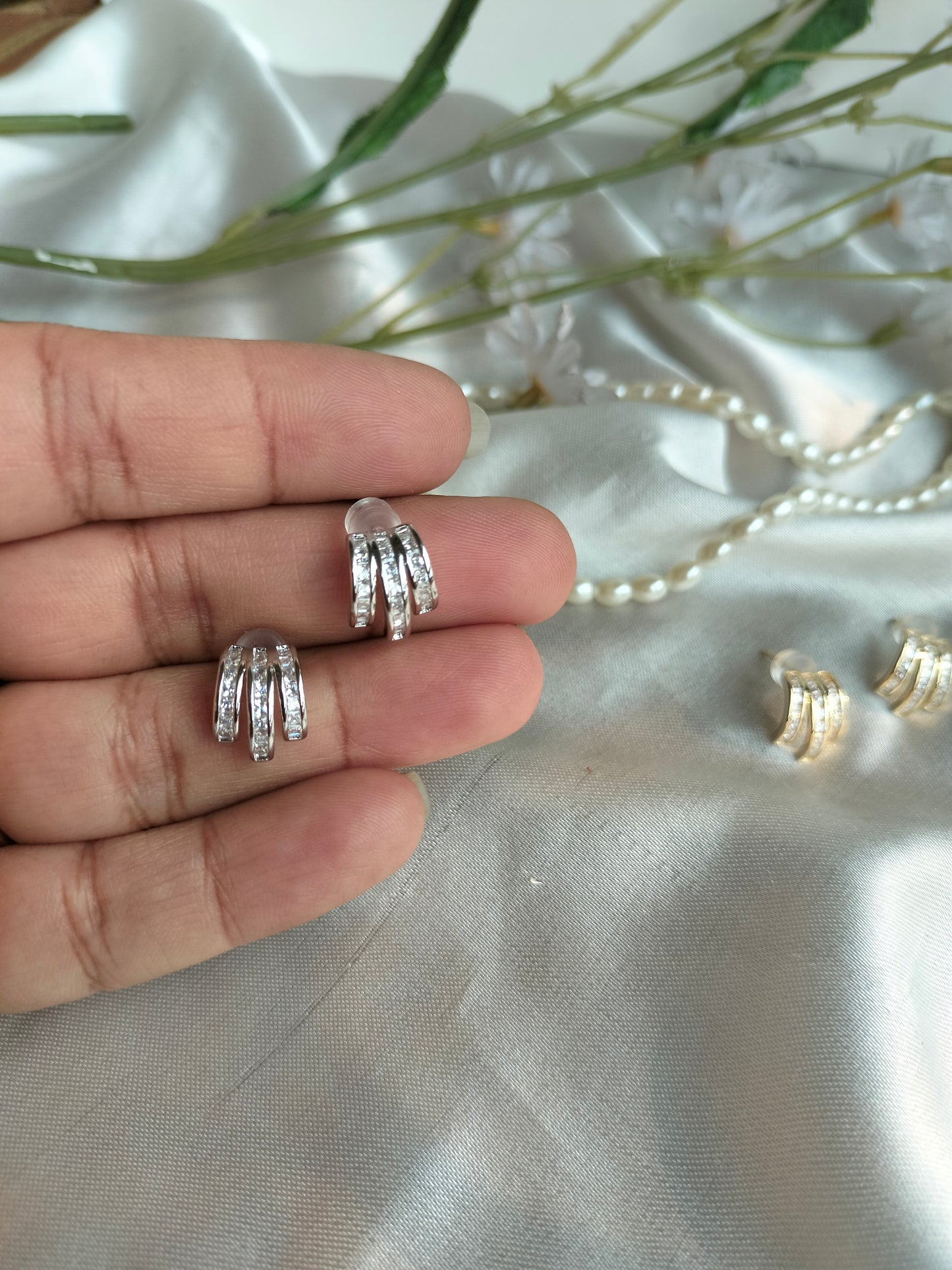 Zircon Stone Earrings Silver