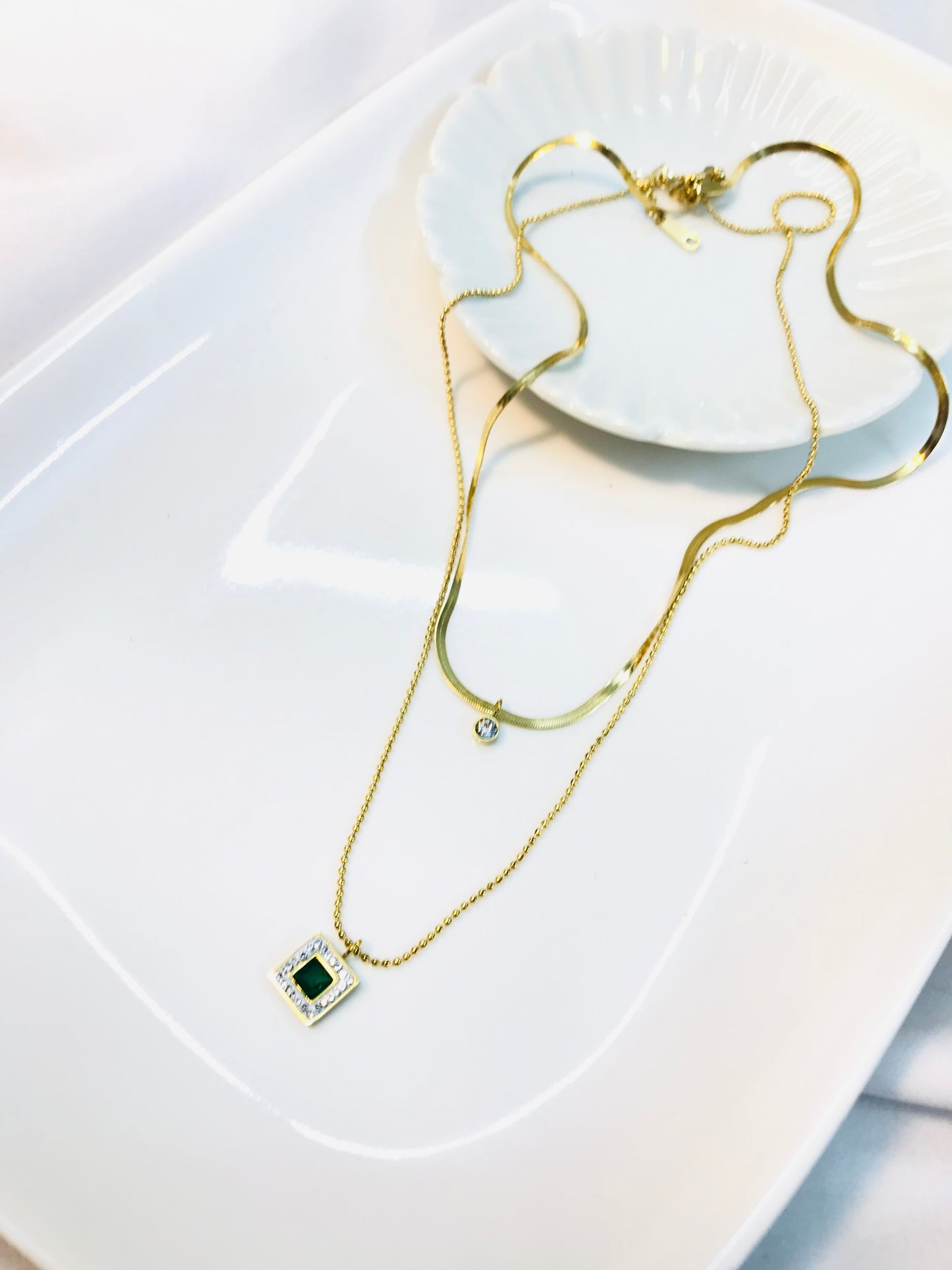 Layer Square green Pendant