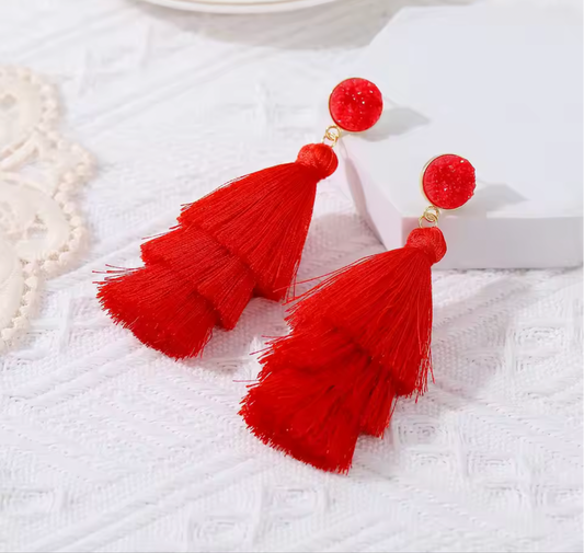 Red Tassel Earring