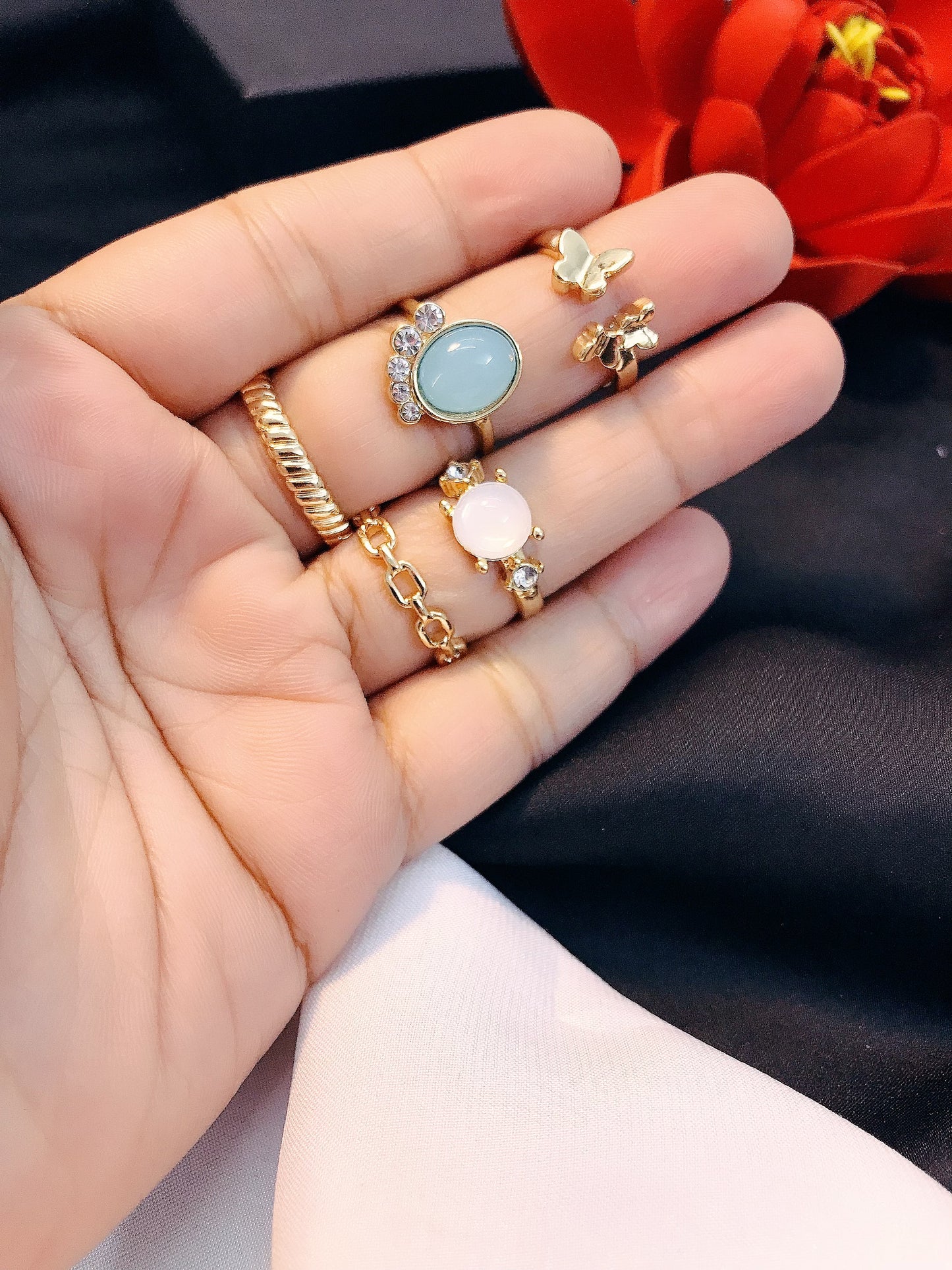 Paste Stone knuckle Ring Set