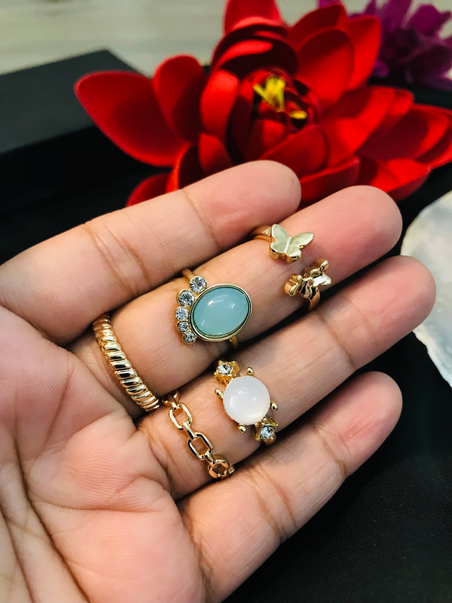 Paste Stone knuckle Ring Set