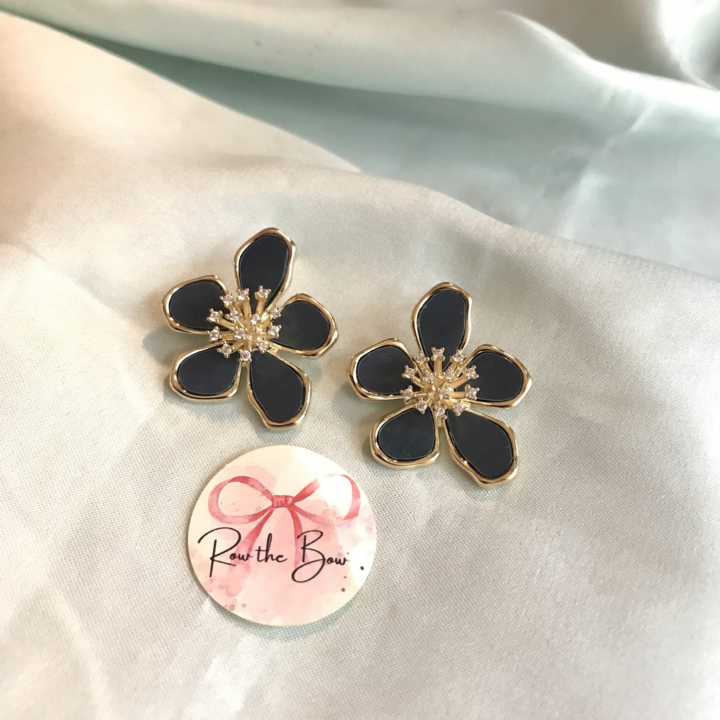 Black floral earring