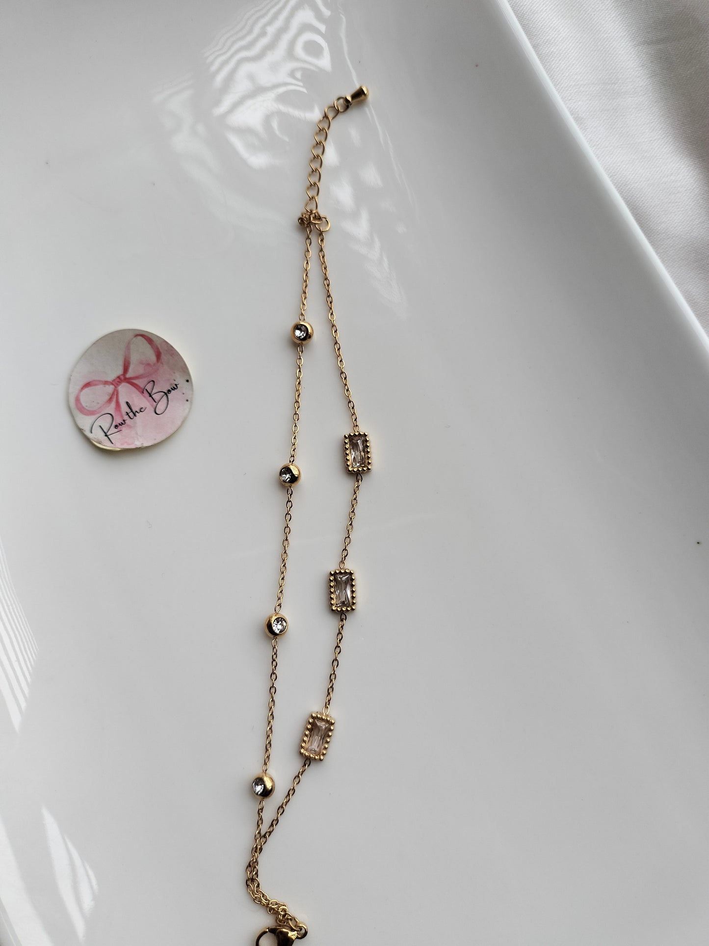 White stone double layer chain bracelet