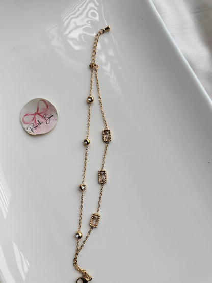 White stone double layer chain bracelet