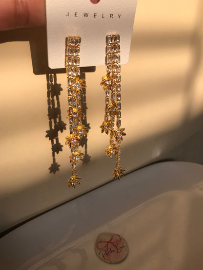 Golden Floral Chain Long Earring-01