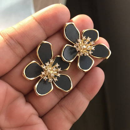 Black floral earring