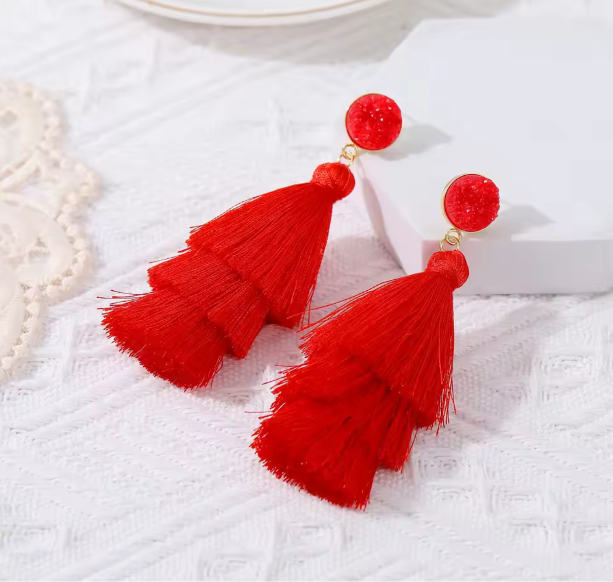 Red Tassel Earring