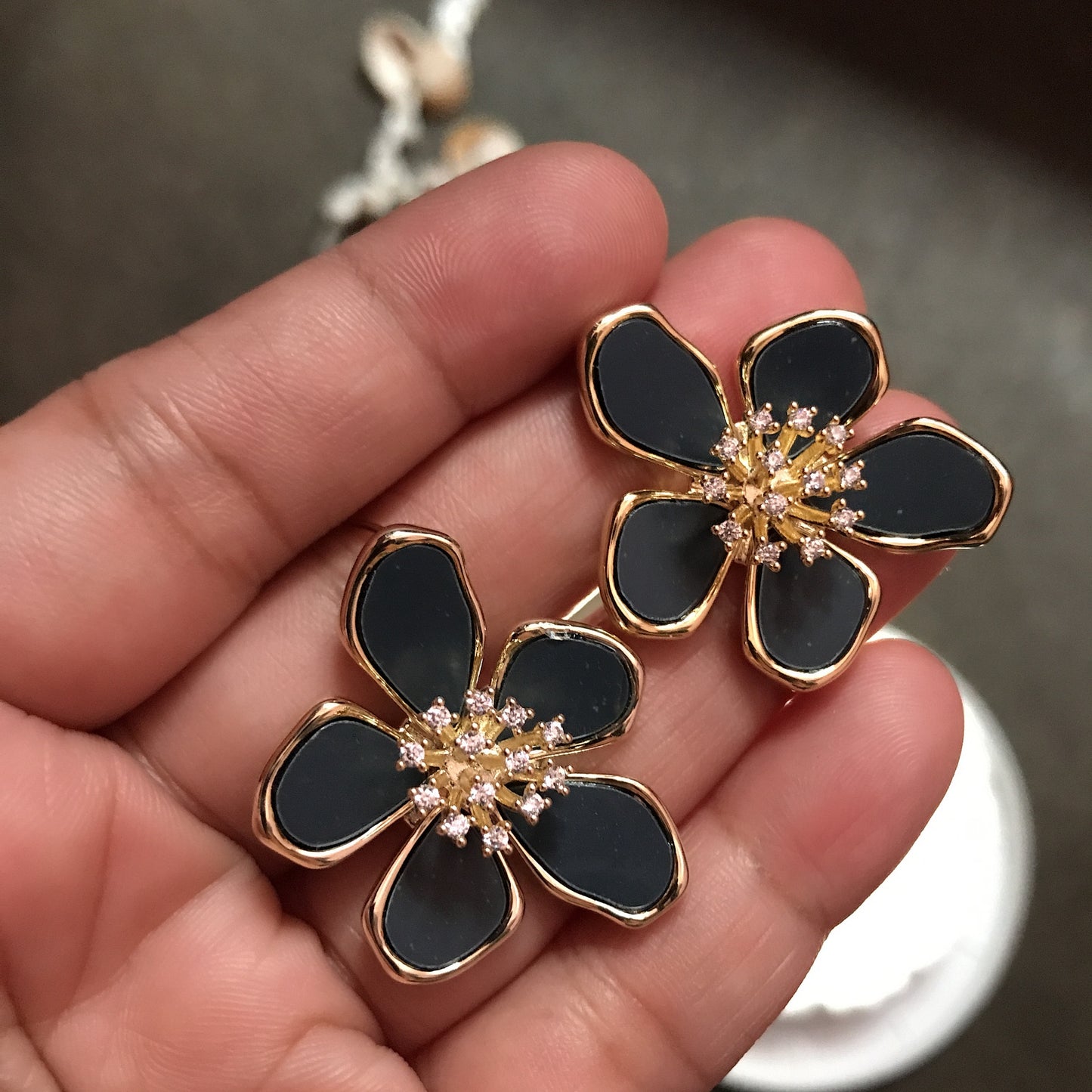 Black floral earring