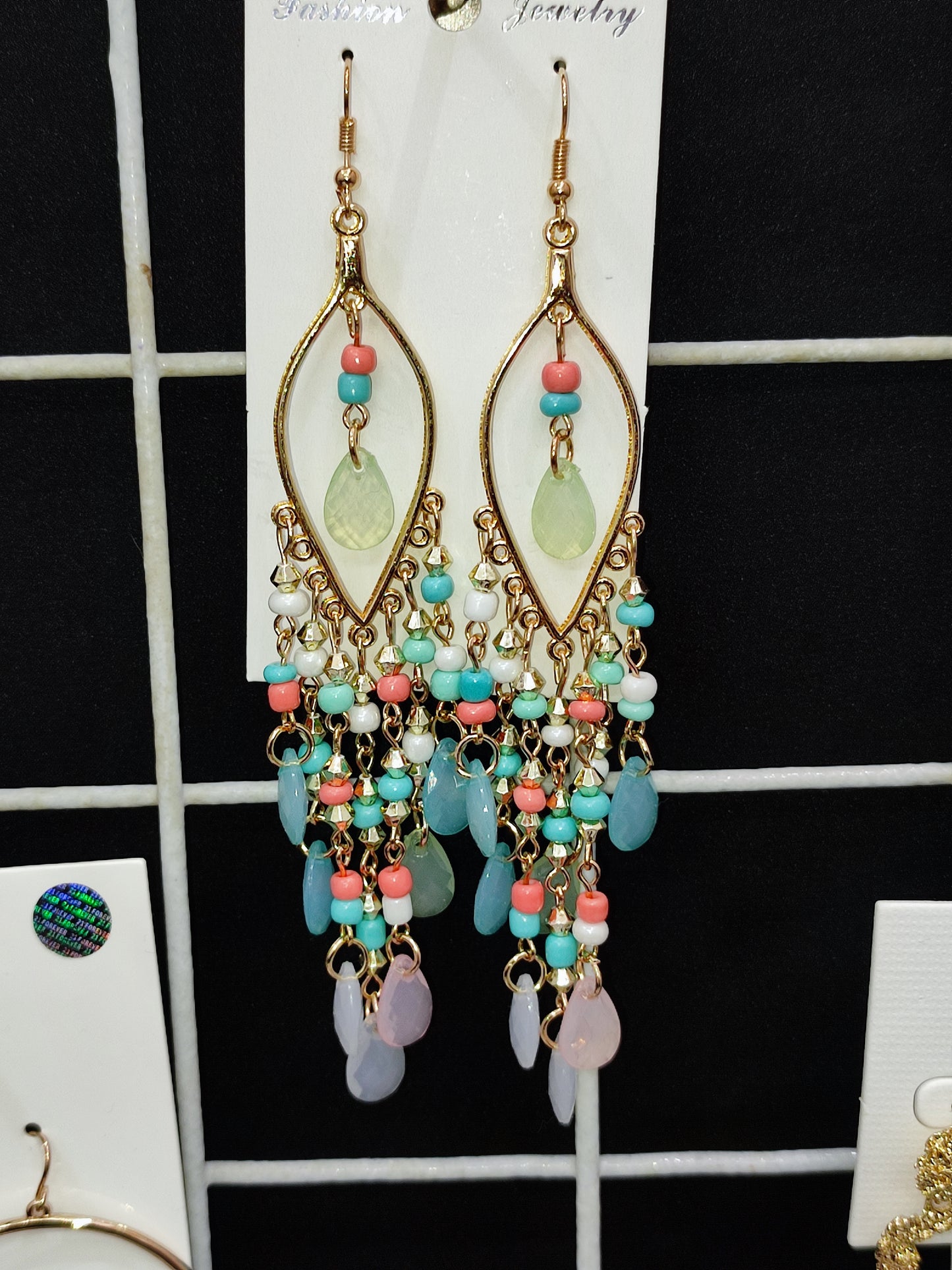 Sky paste beads long jhumka