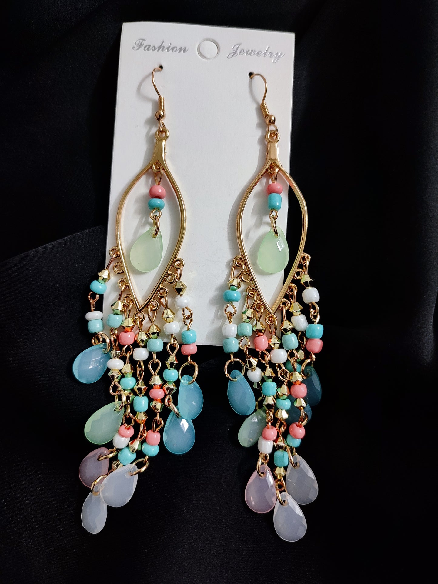 Sky paste beads long jhumka