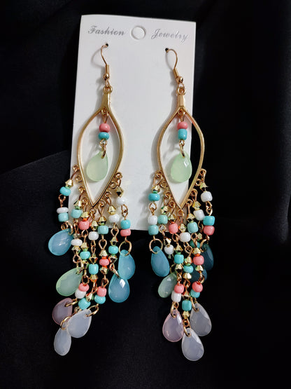 Sky paste beads long jhumka