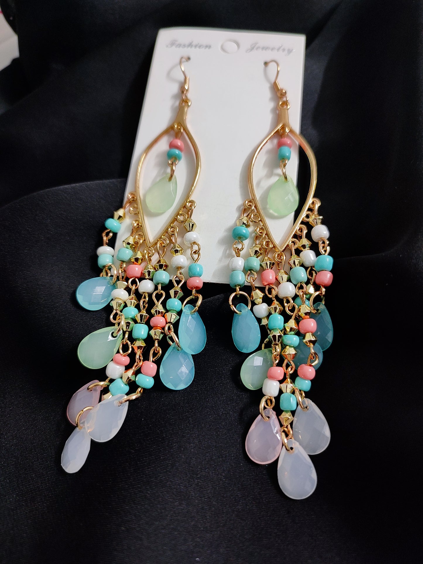 Sky paste beads long jhumka