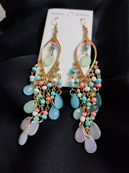 Sky paste beads long jhumka