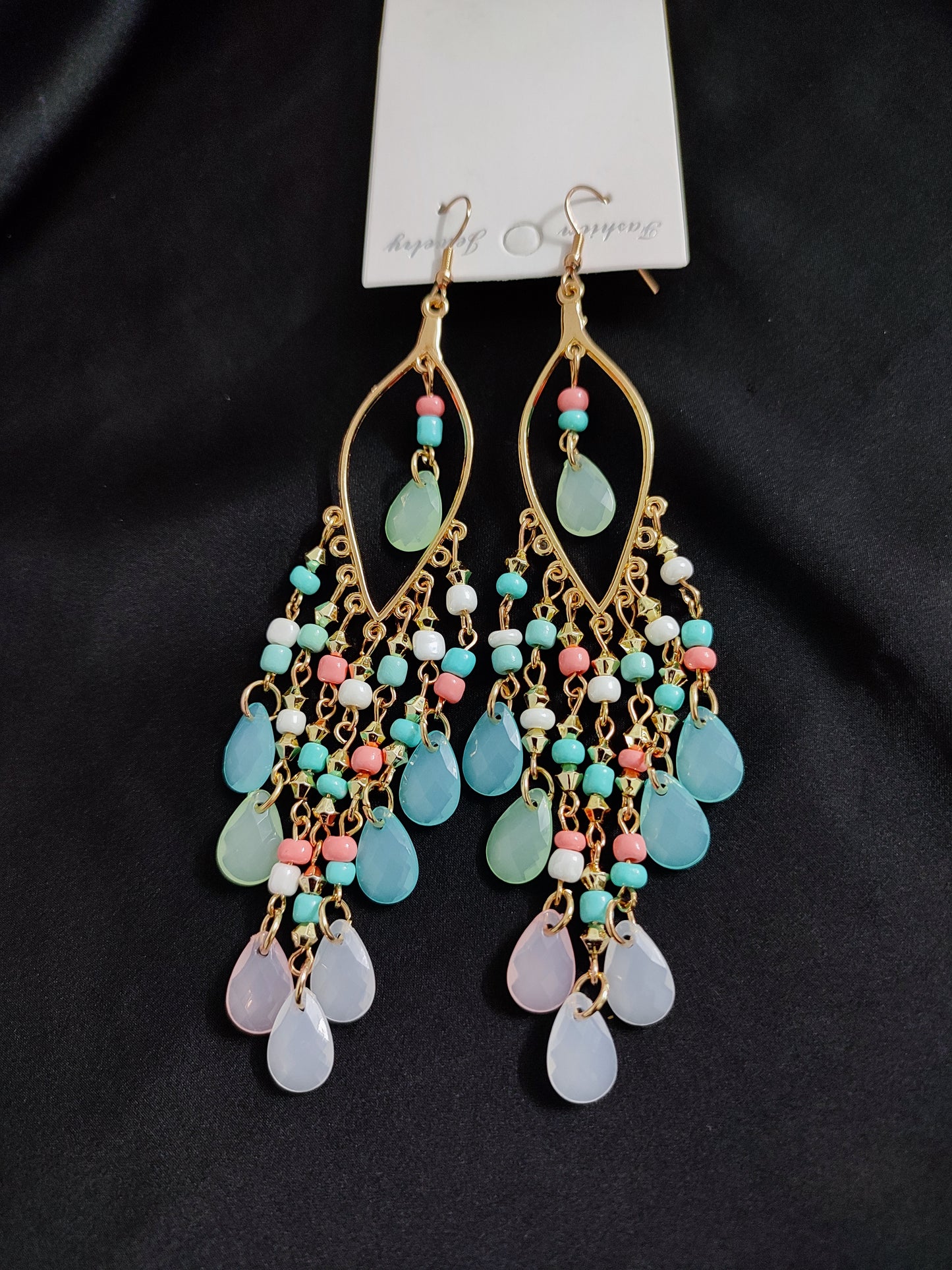 Sky paste beads long jhumka