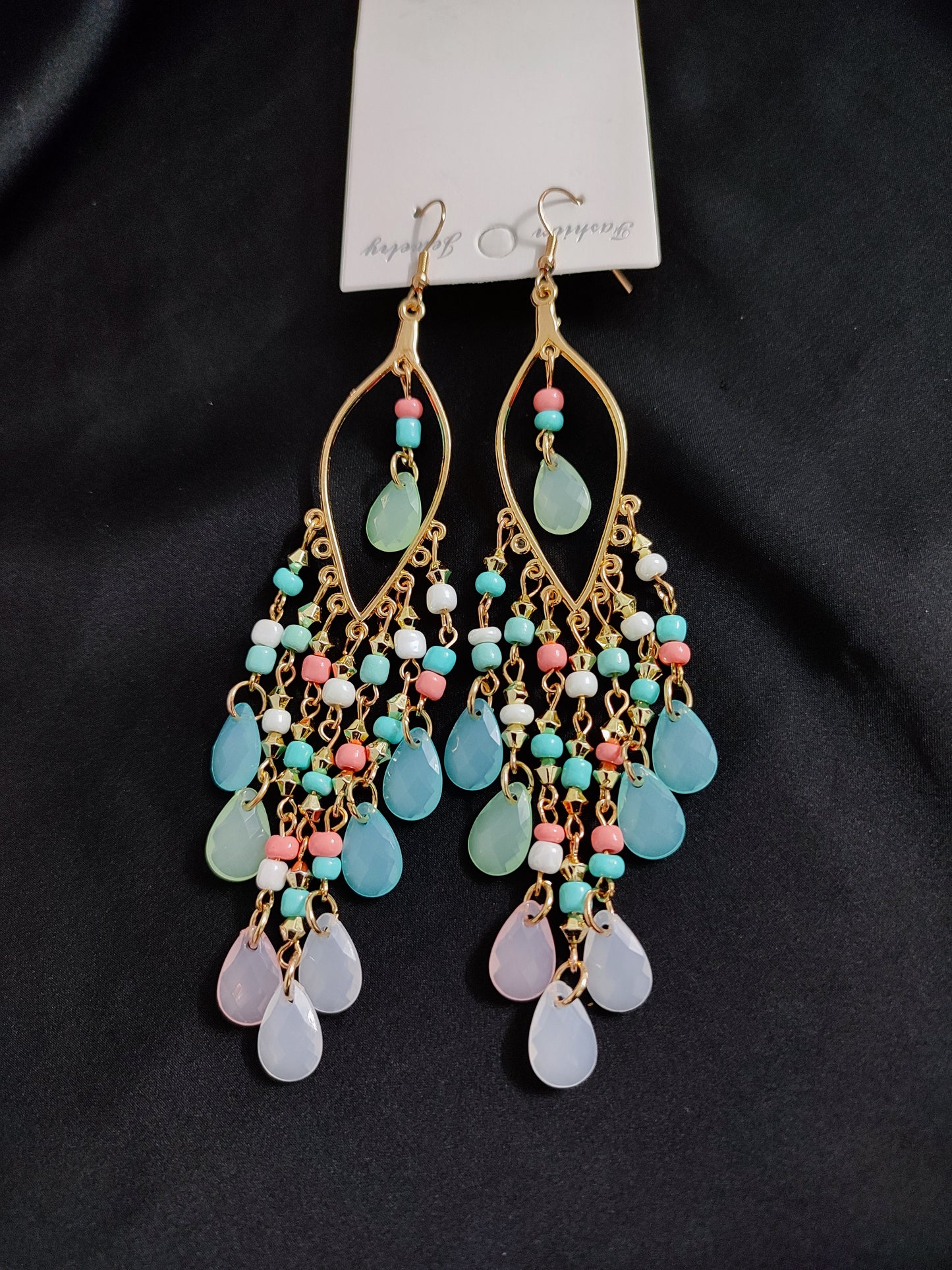 Sky paste beads long jhumka