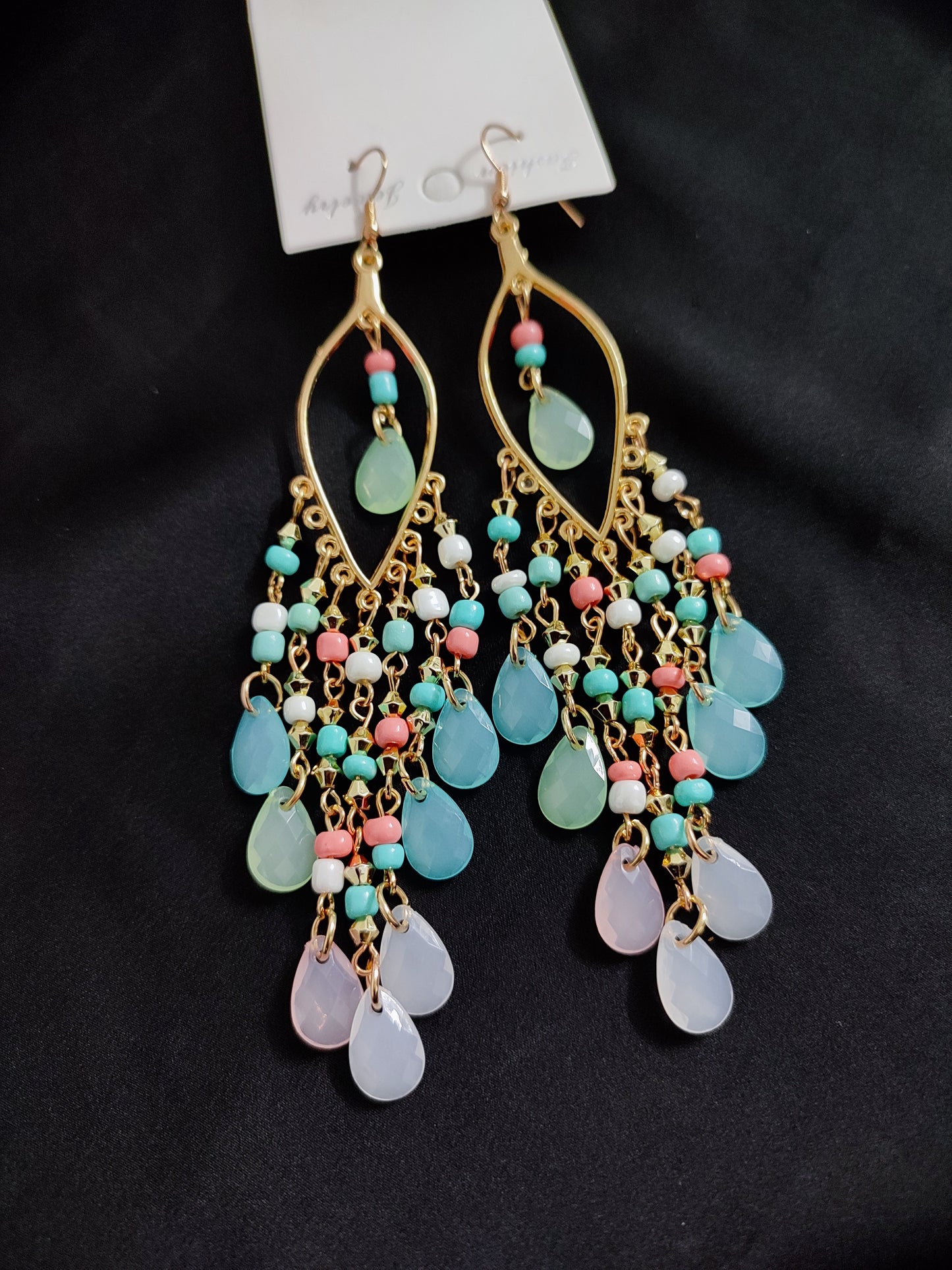 Sky paste beads long jhumka