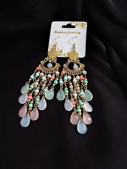 Pinky Pasty beads long jhumka