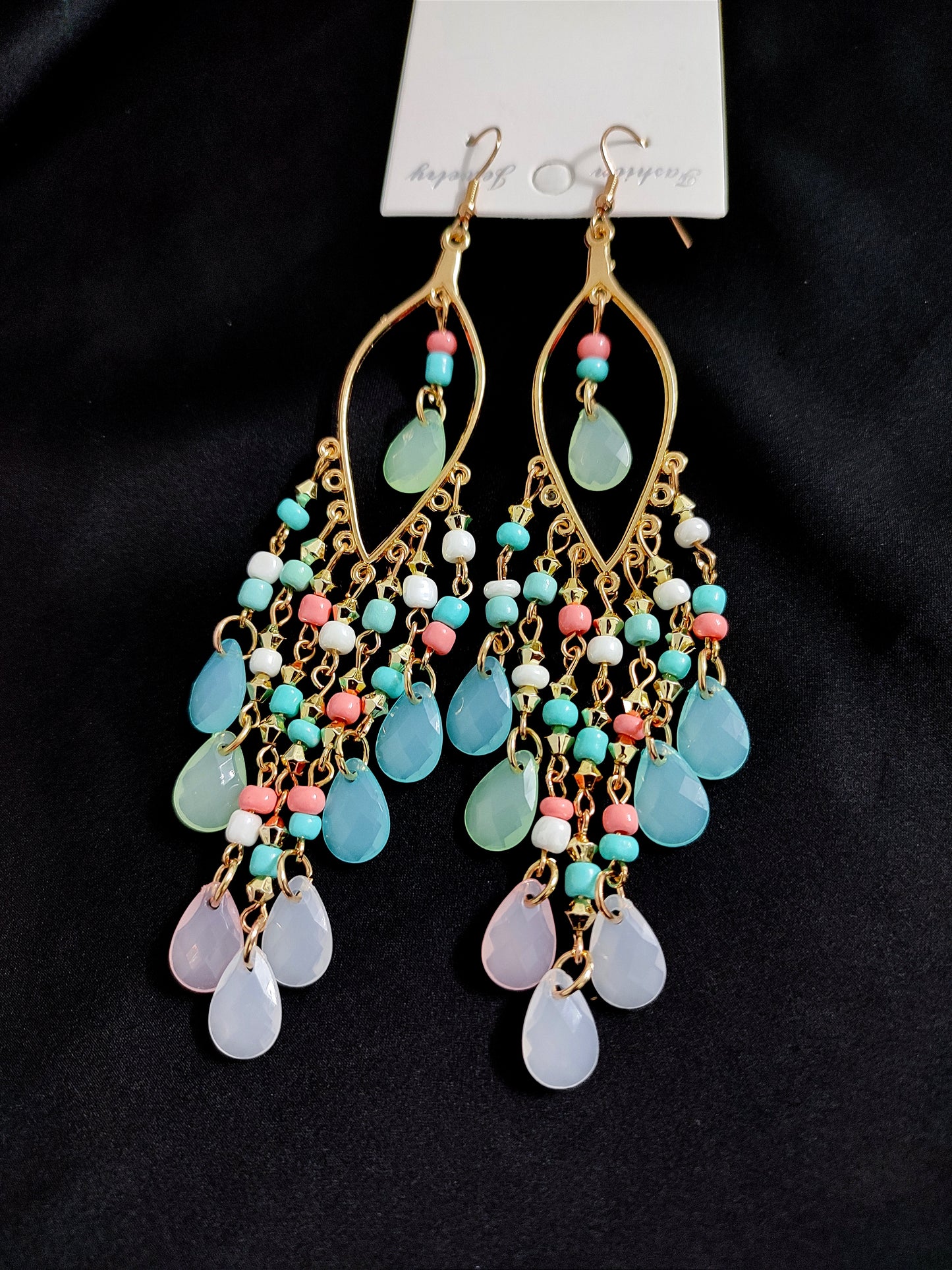 Sky paste beads long jhumka