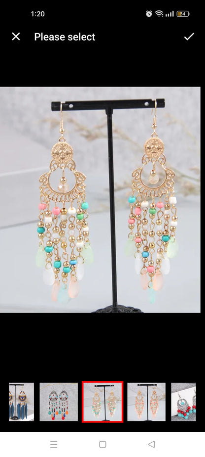 Pinky Pasty beads long jhumka