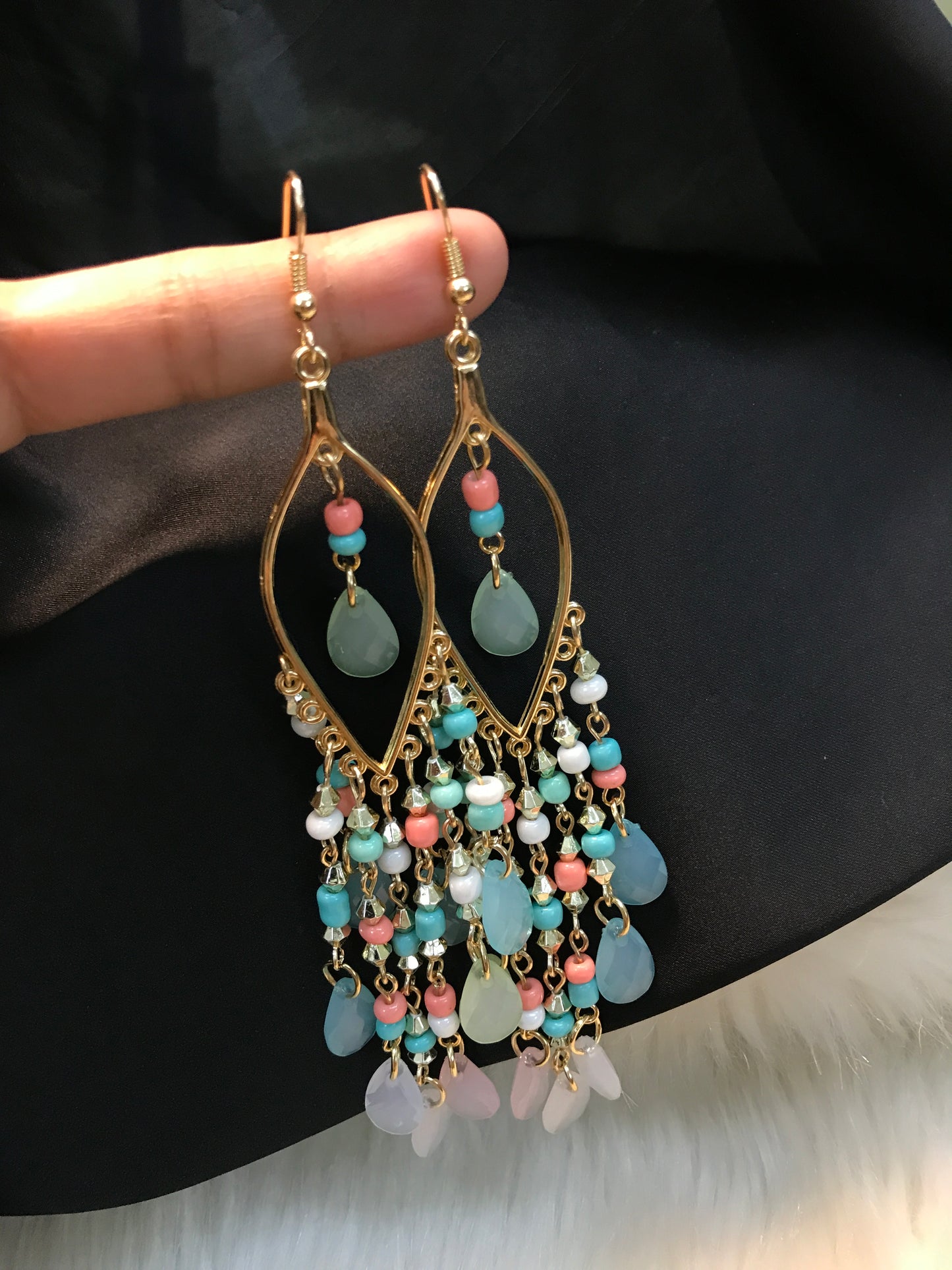 Sky paste beads long jhumka