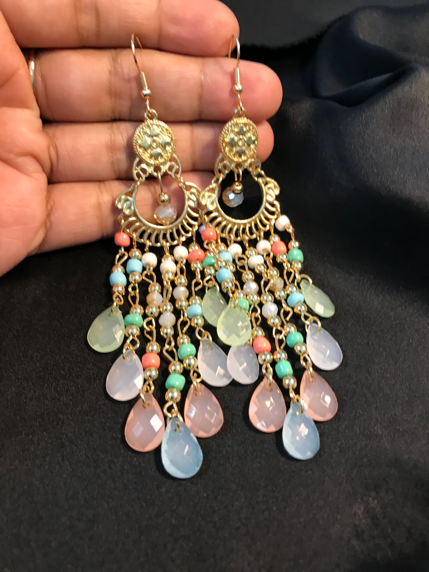 Pinky Pasty beads long jhumka