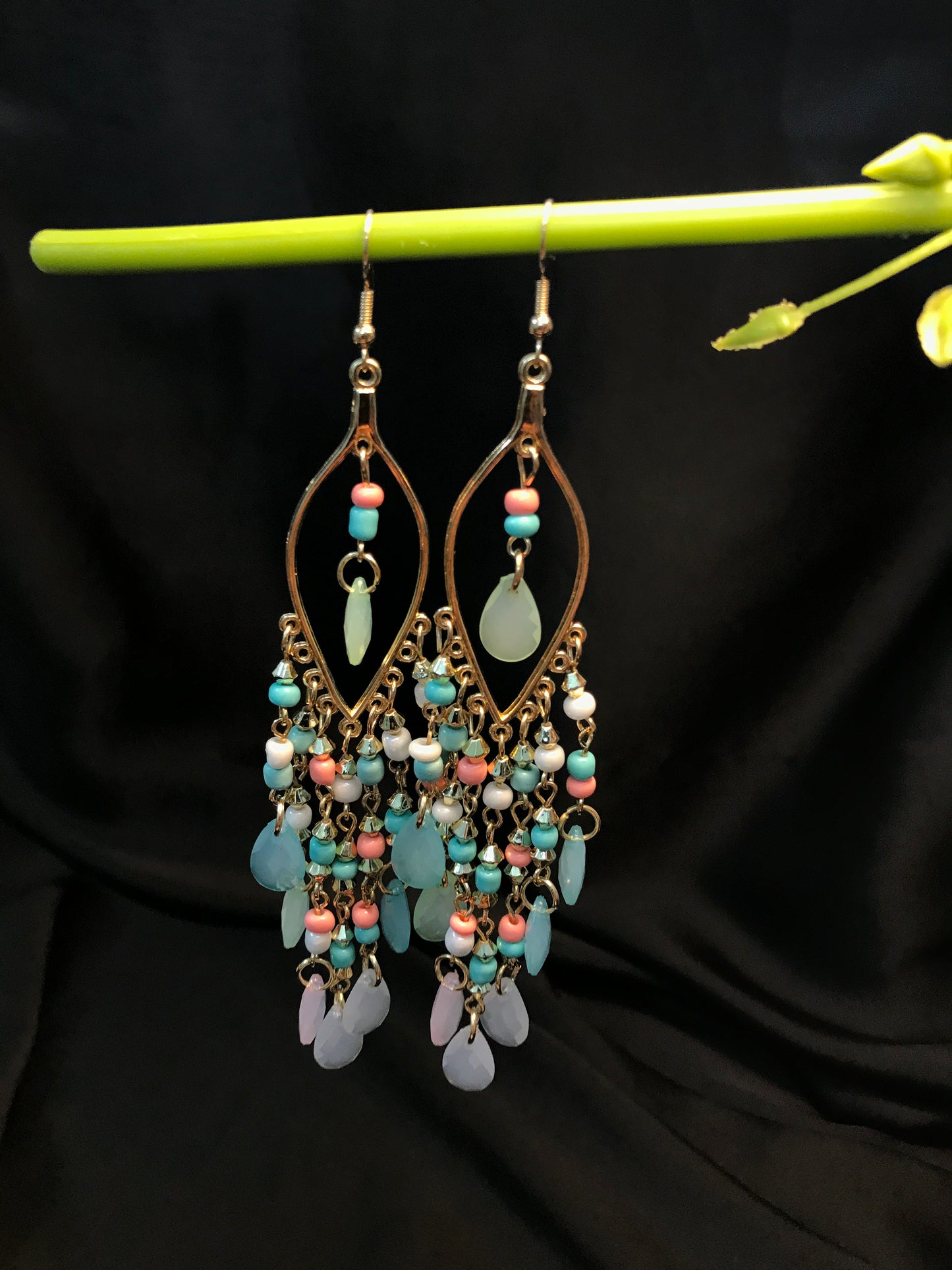 Sky paste beads long jhumka