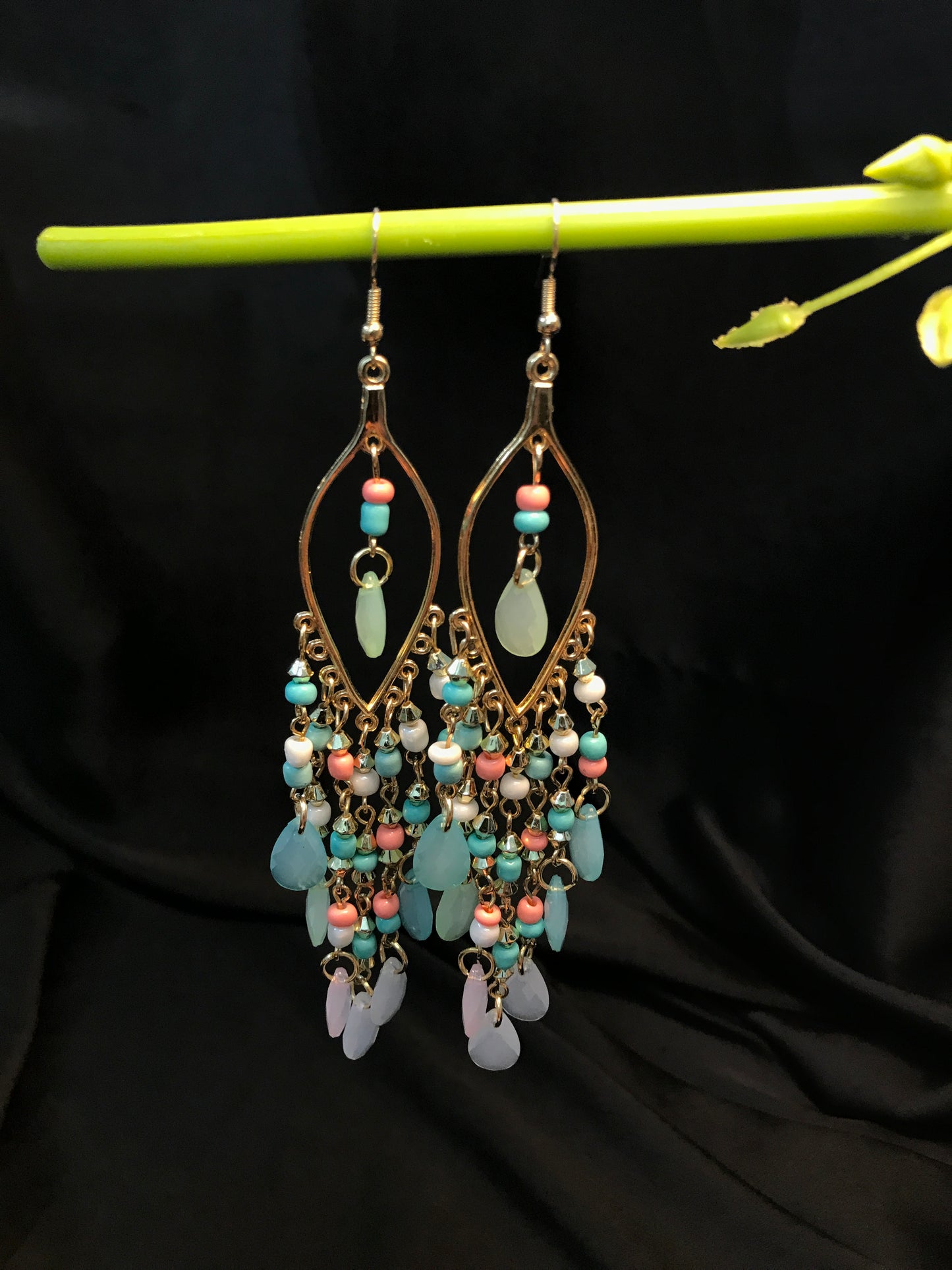 Sky paste beads long jhumka