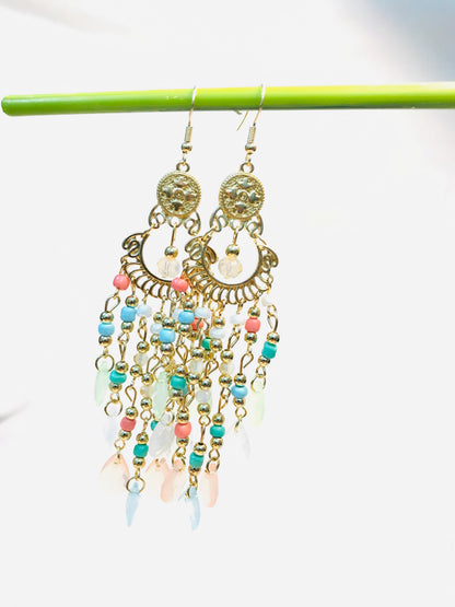 Pinky Pasty beads long jhumka