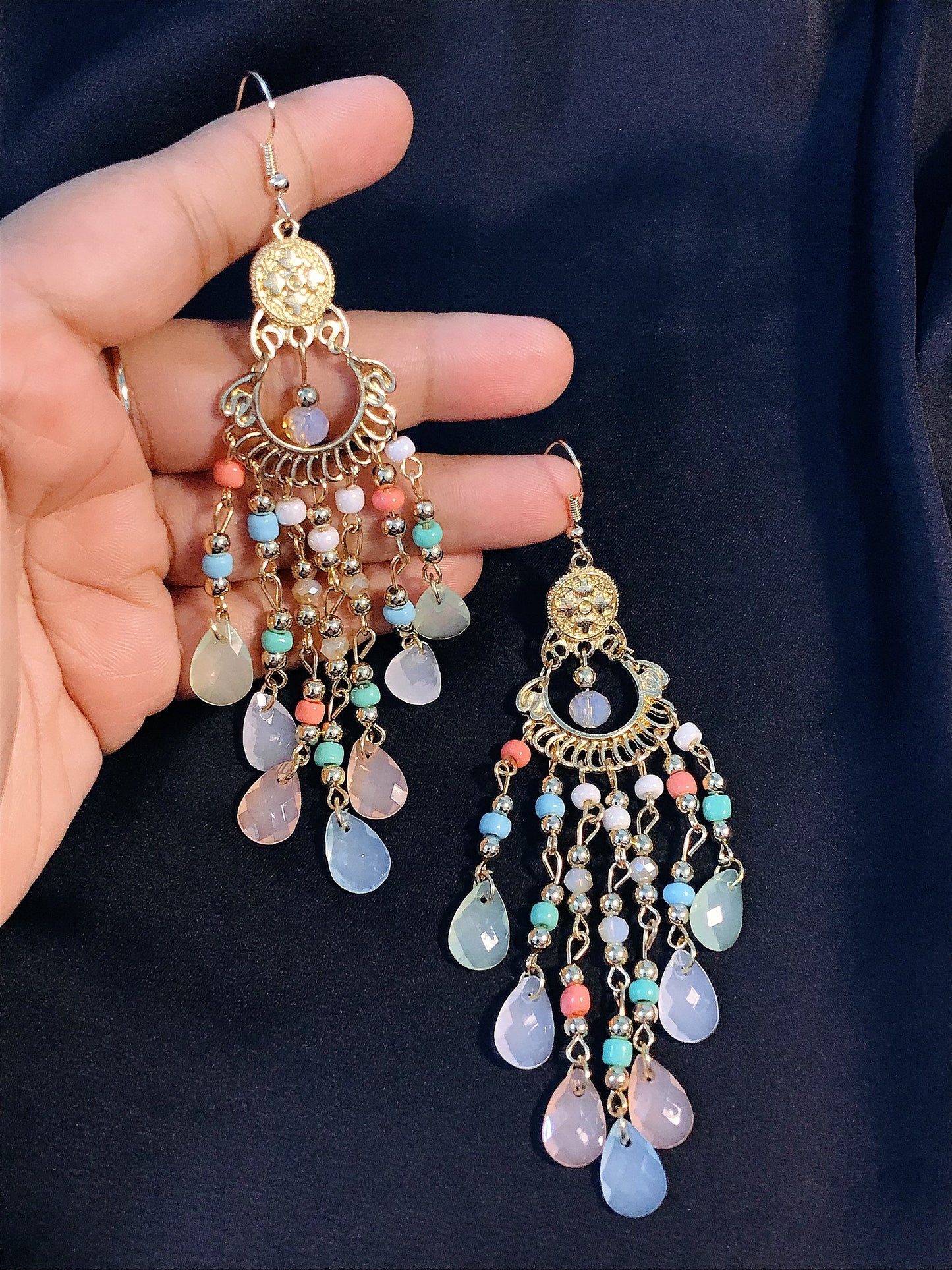 Pinky Pasty beads long jhumka