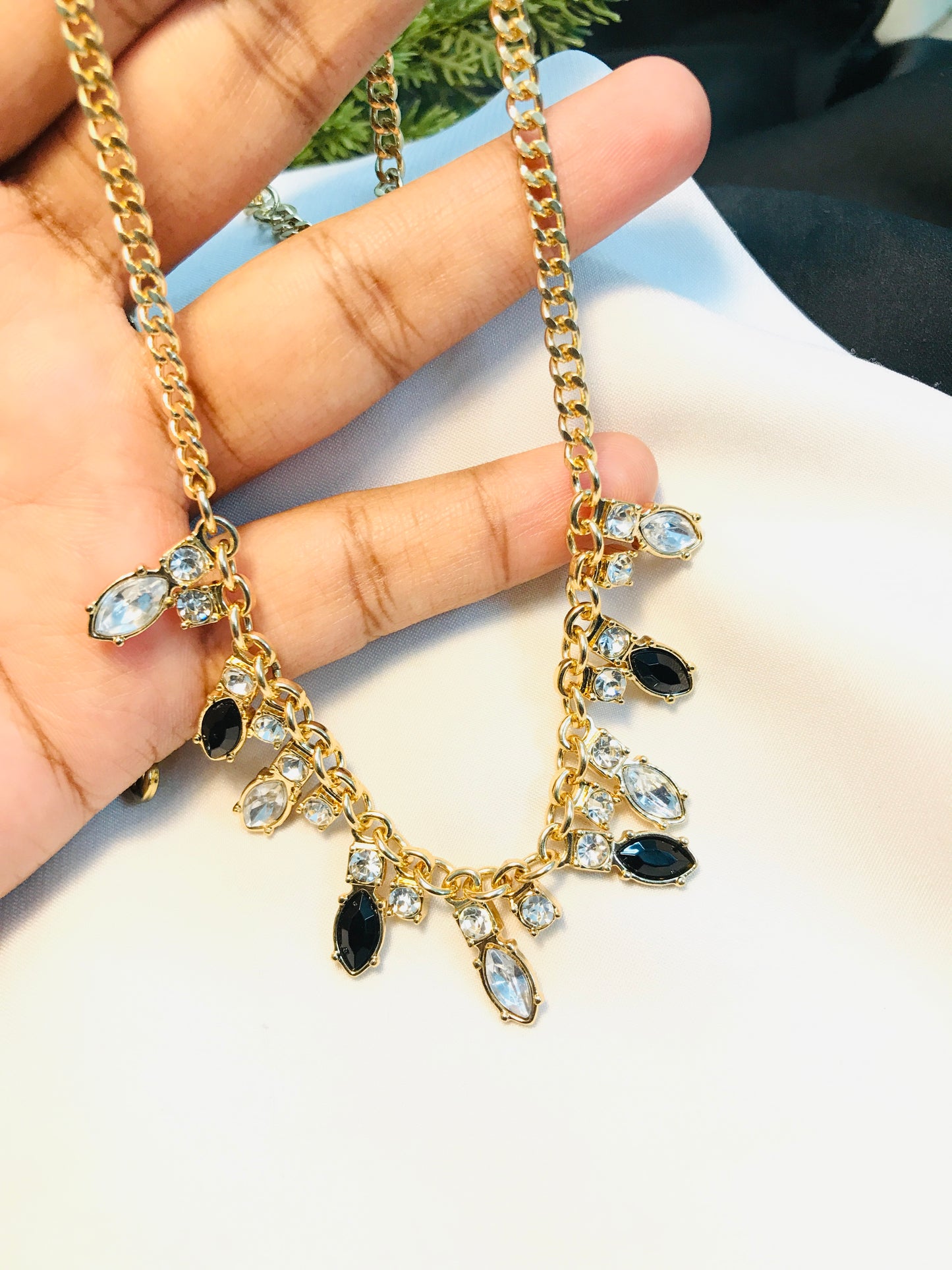 Black white stone necklace