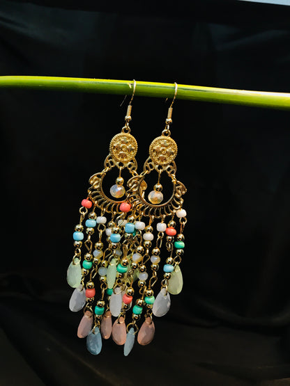 Pinky Pasty beads long jhumka