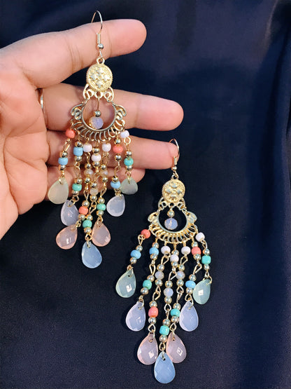 Pinky Pasty beads long jhumka