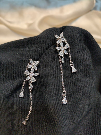 Silver Floral Chain Earring