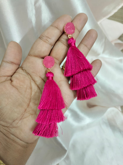 Deep Pink Tassel Earring