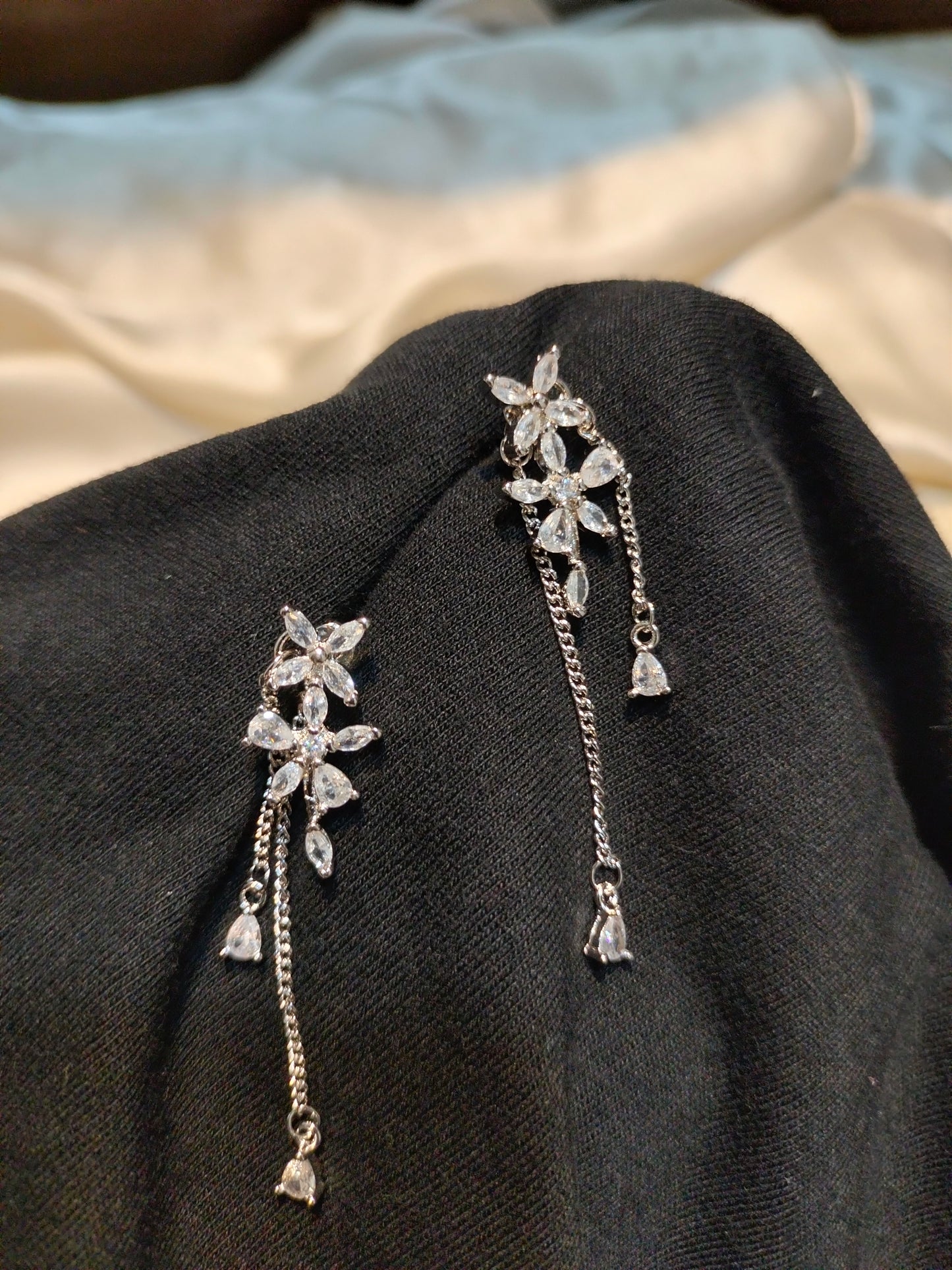 Silver Floral Chain Earring