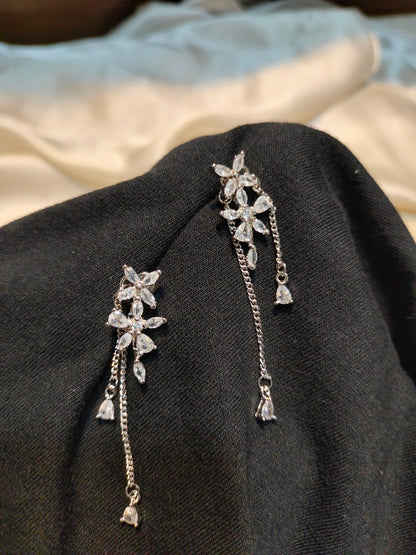 Silver Floral Chain Earring