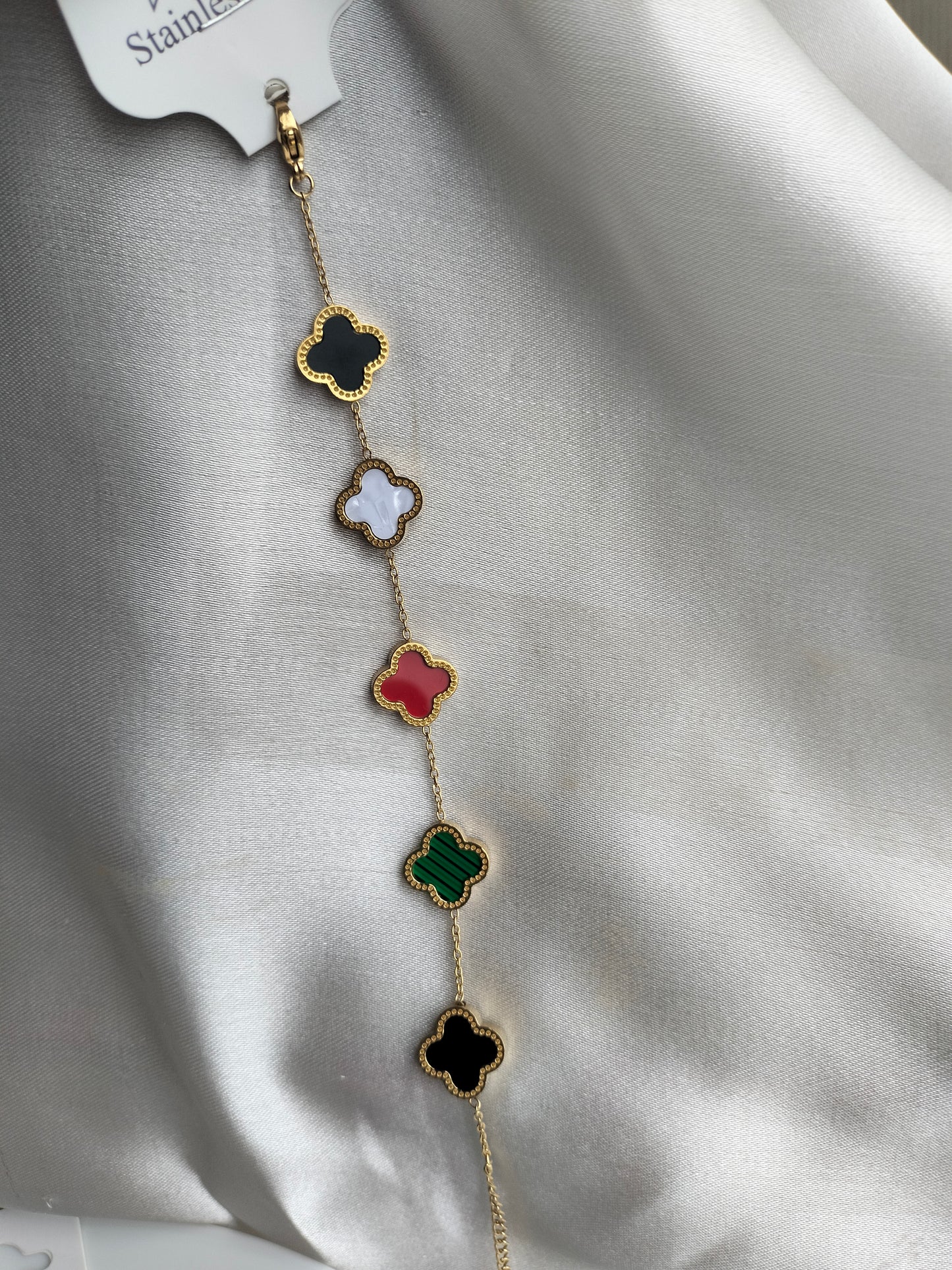 Multi colour clovar titanium chain bracelet