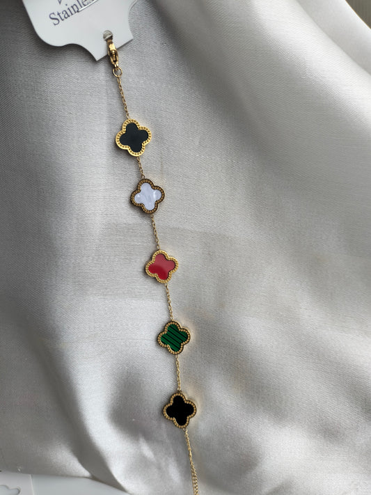 Multi colour clovar titanium chain bracelet