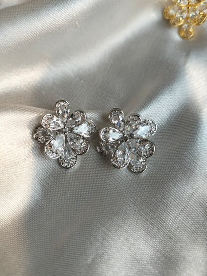 Silver Floral Zircon Earring