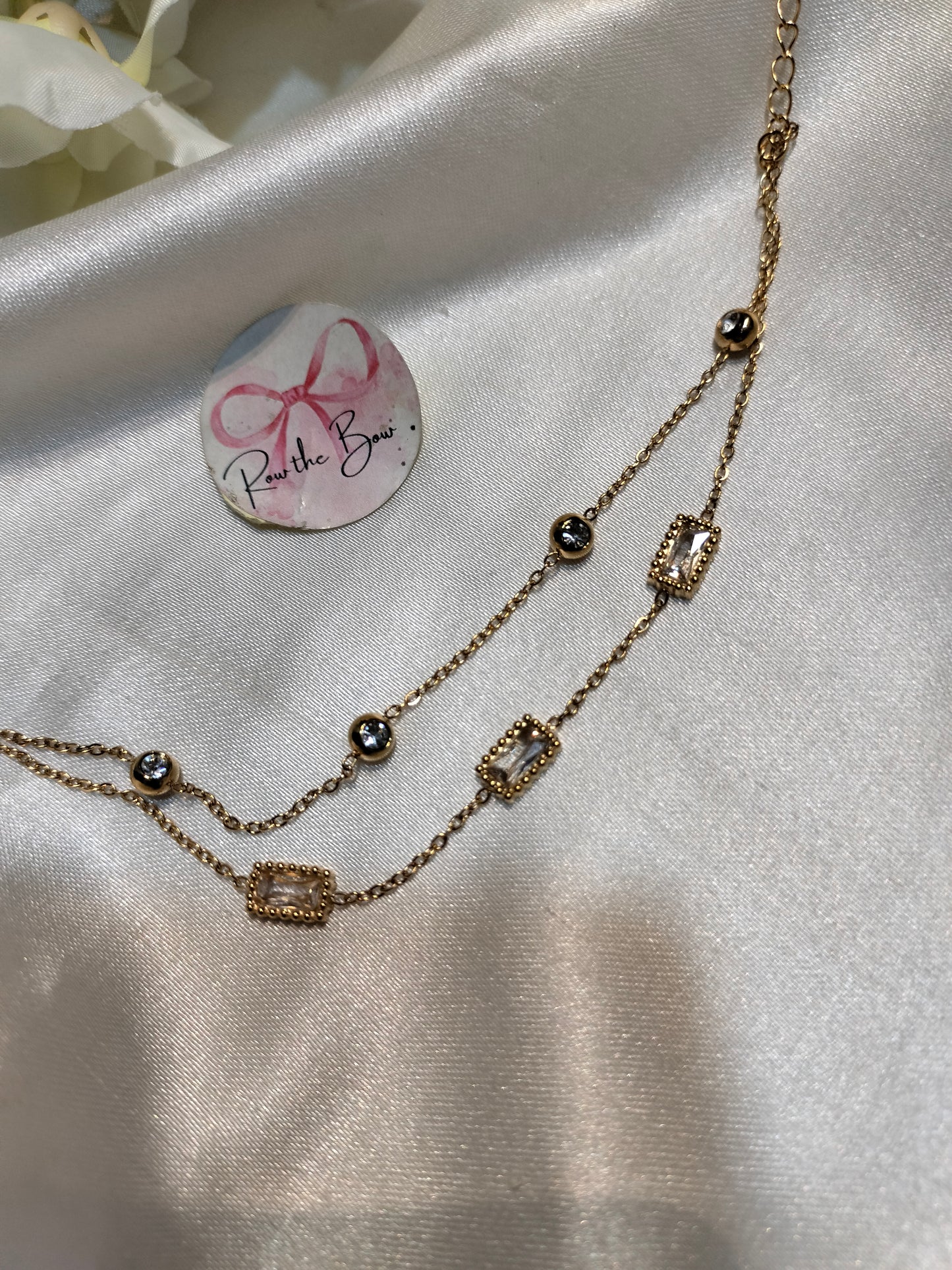 White stone double layer chain bracelet