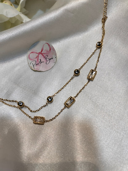 White stone double layer chain bracelet