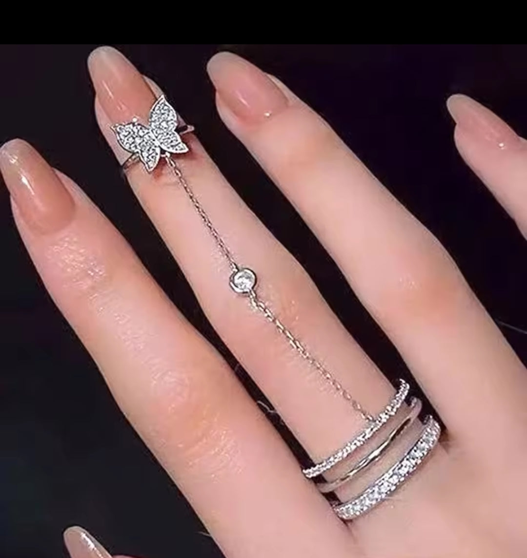 Butterfly Chain Finger Ring