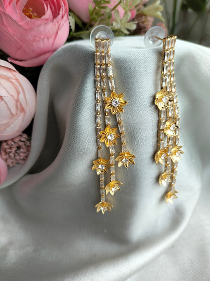 Golden Floral Chain Long Earring-01