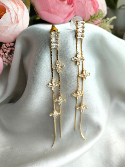 Golden Floral Chain Long Earring-02