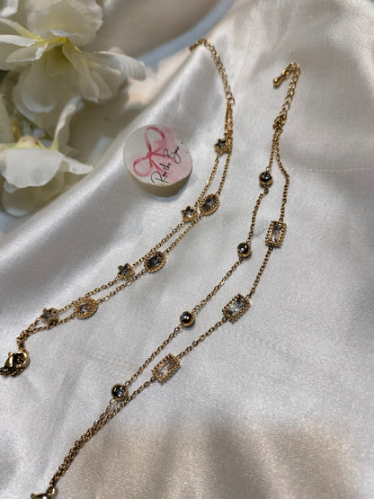 White stone double layer chain bracelet