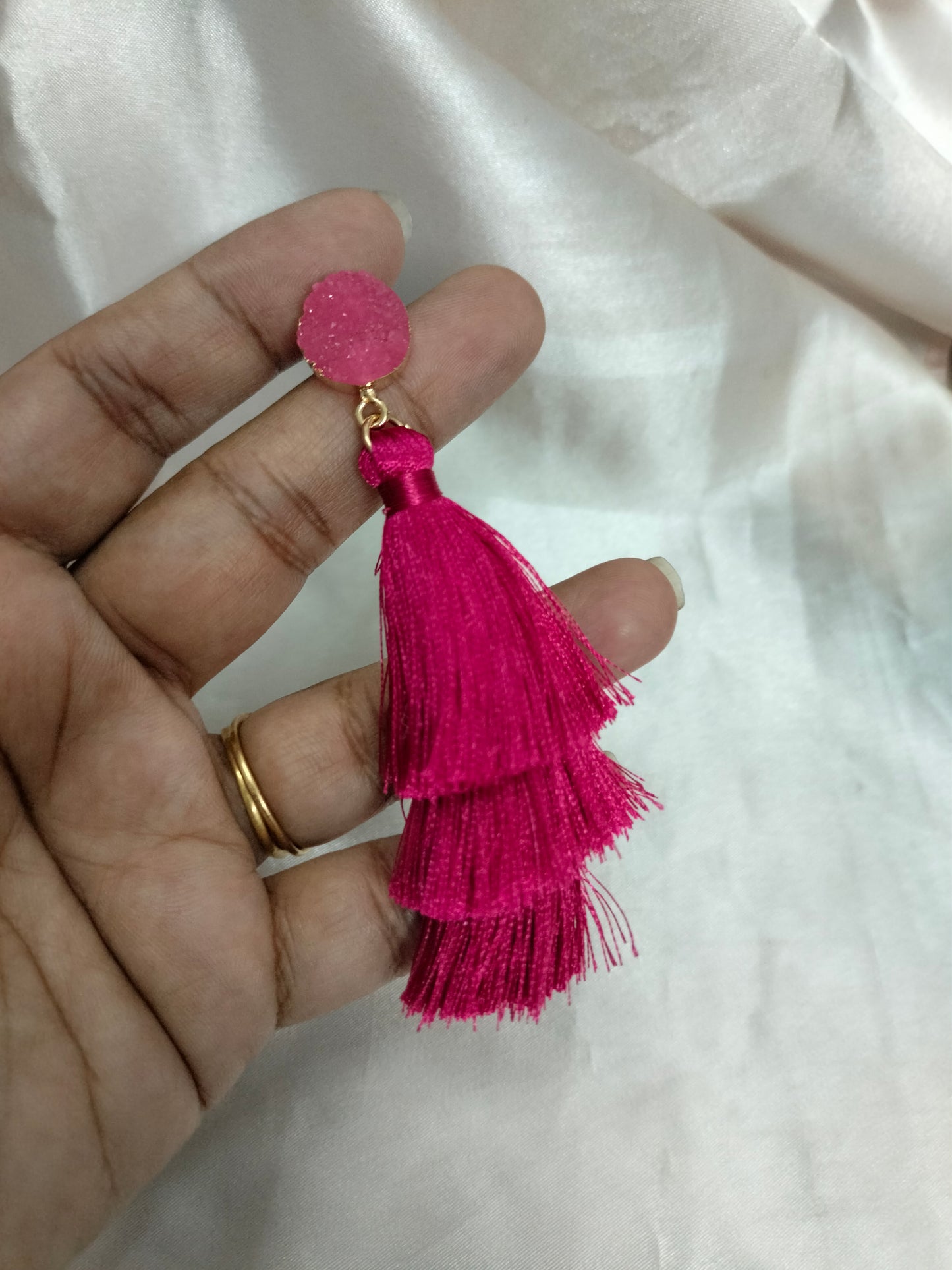 Deep Pink Tassel Earring