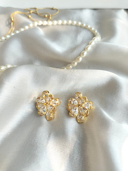 Golden Floral Zircon Earring