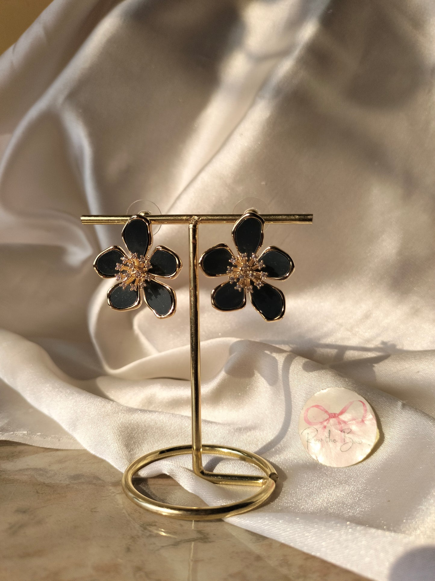 Black floral earring