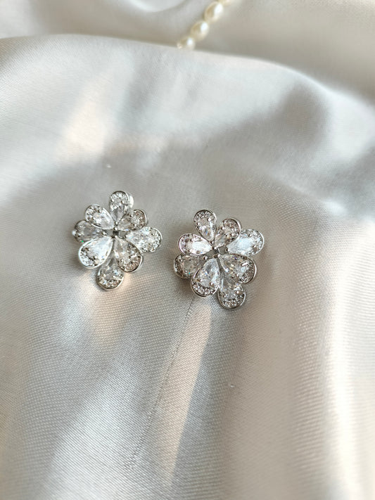 Silver Floral Zircon Earring