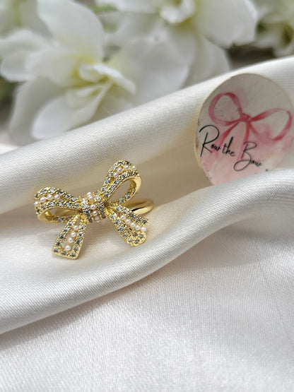 Bow pearl Ring Golden
